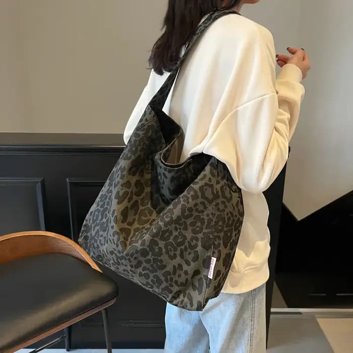 Vintage léopard toile épaule Shopper sac pour femmes 2025 grande femme sac fourre-tout créateur de mode