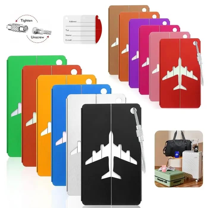 Étiquette de bagage d'avion en alliage d'aluminium avec nom, étiquette de bagage de voyage, carte d'identité, Anti-perte, couleur unie, accessoires de voyage