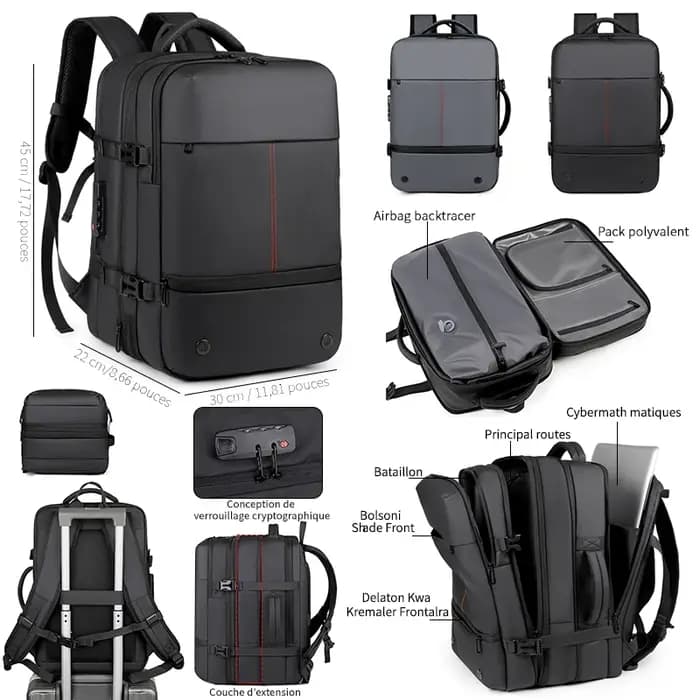 Sac à dos pour homme avec compression sous vide extensible