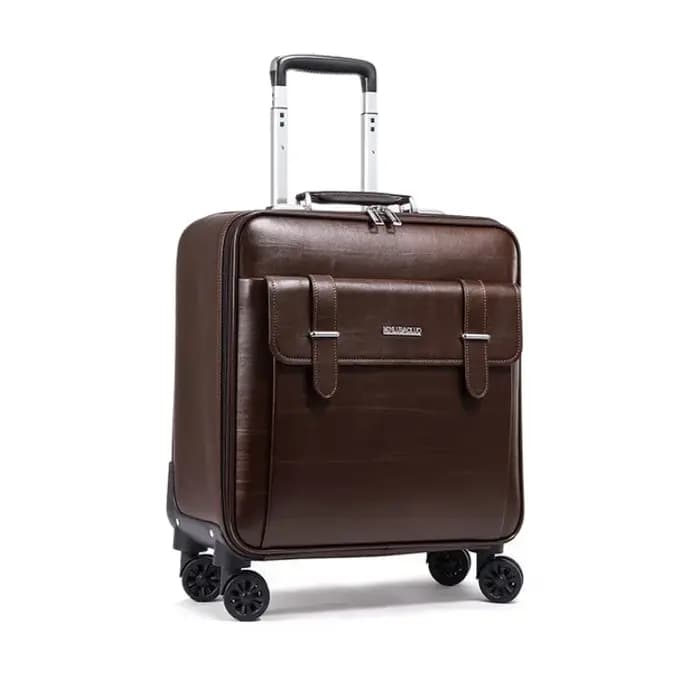 Valise à roulettes en cuir véritable pour hommes, bagage à main avec 4 roulettes, valise de voyage d'affaires
