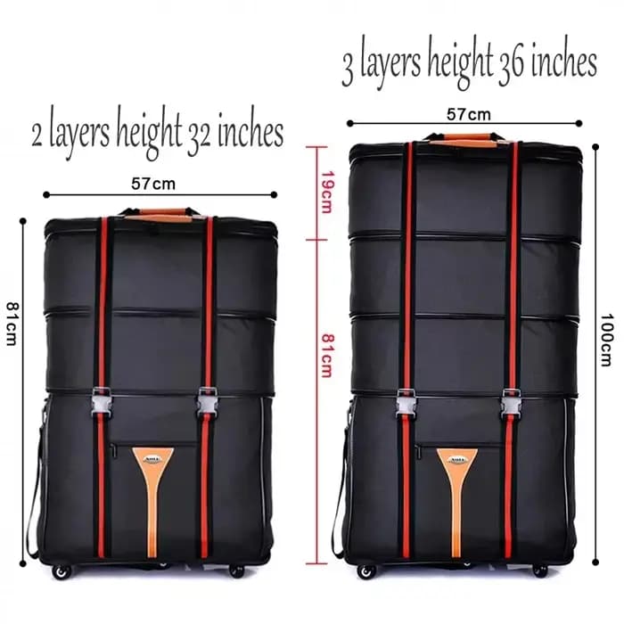 Valise à roulettes en tissu Oxford grande capacité 32-36 pouces pour les études à l'étranger et les déménagements, sac de voyage pliable à roulettes