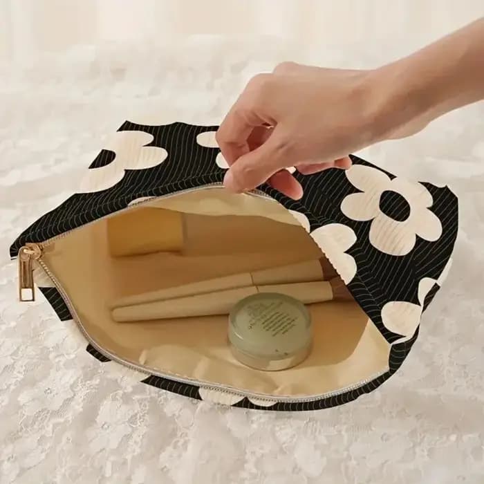 Sac à cosmétiques léger à fermeture éclair imprimé Floral jaune