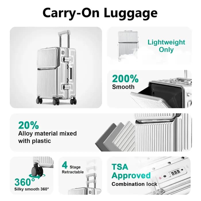 Valise AIWEINY à cadre en aluminium, coque rigide en PC, résistante à la pression, bagages de voyage