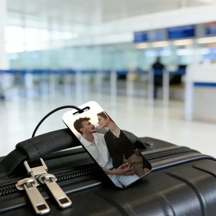 Étiquettes de bagages personnalisées en alliage double face avec photo