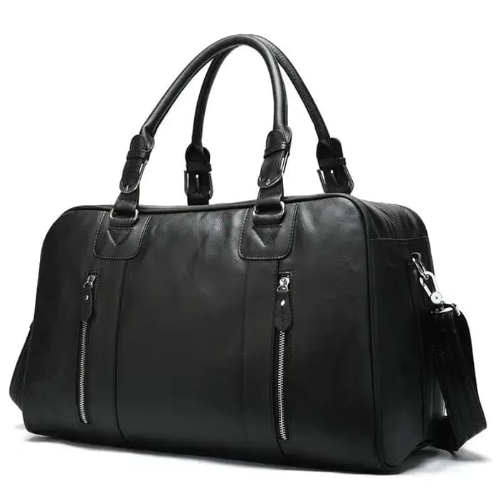 MAHEU – sac de voyage noir en cuir de vache pour hommes et femmes