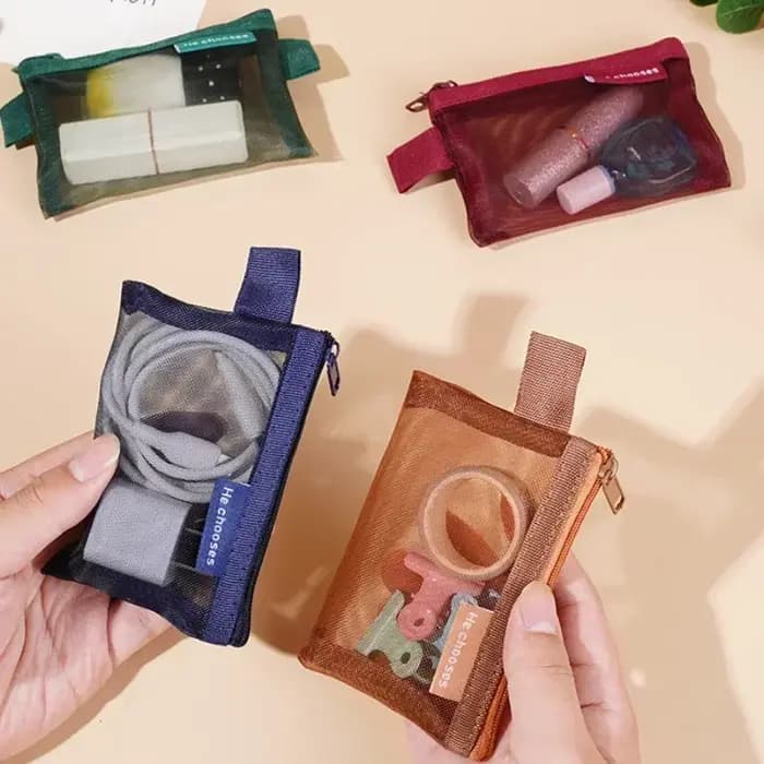 Mini sac de rangement en maille avec fermeture éclair