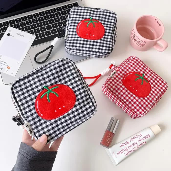 Trousse de Maquillage Carrée à Motif Tomate Cartoon