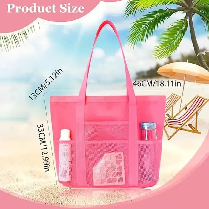 Sac de plage grande capacité en maille avec poches