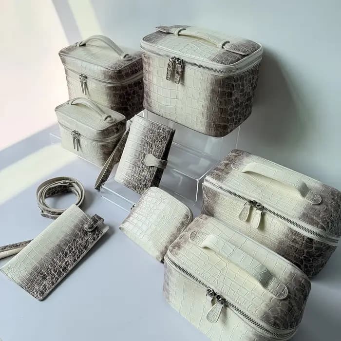 Série Himalaya, sac cosmétique en cuir véritable à motif crocodile