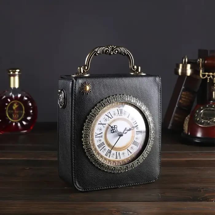 Le nouveau sac créatif pour femme est un sac à bandoulière rétro à main avec une véritable horloge e
