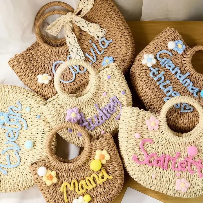 1 sac à main en paille personnalisé | sac de plage de demoiselle d'honneur | sac cadeau pour enterrement de vie de