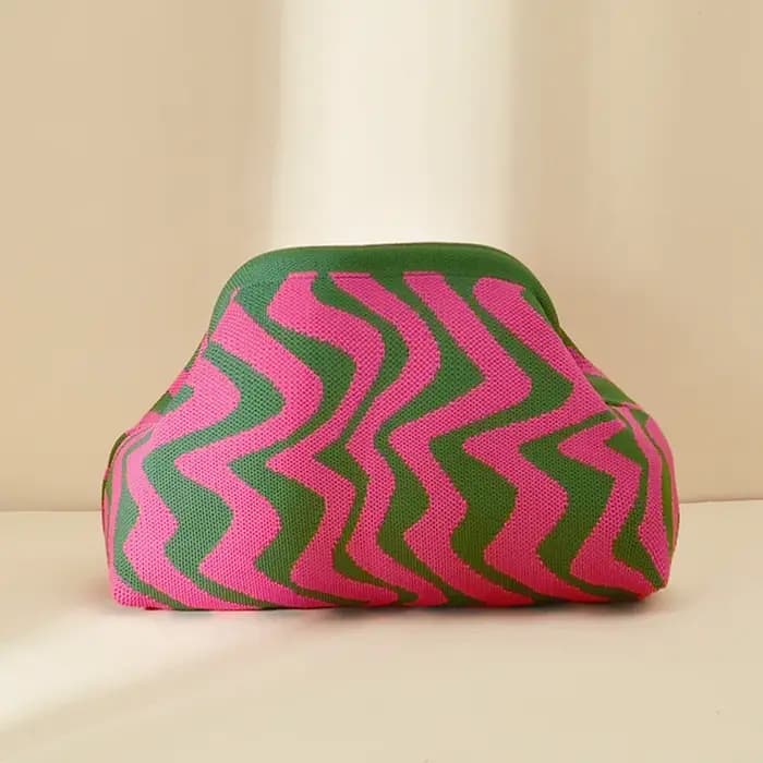Pochette tricotée transfrontalière motif ondulé bloc de couleur sac à main léger à la mode style minimaliste urbain tapis en polyester...