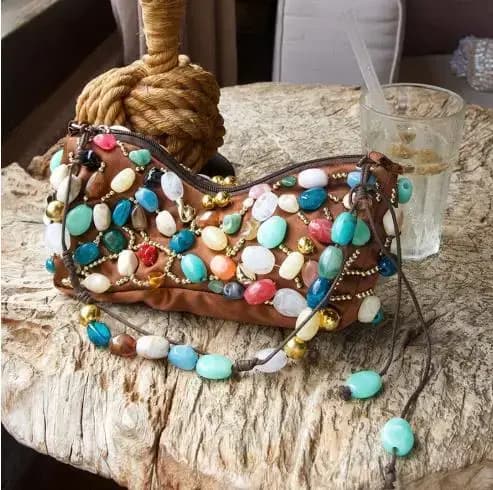 Sac à bandoulière bohème pour femmes, style décontracté français, mode vacances, décoration de pierr