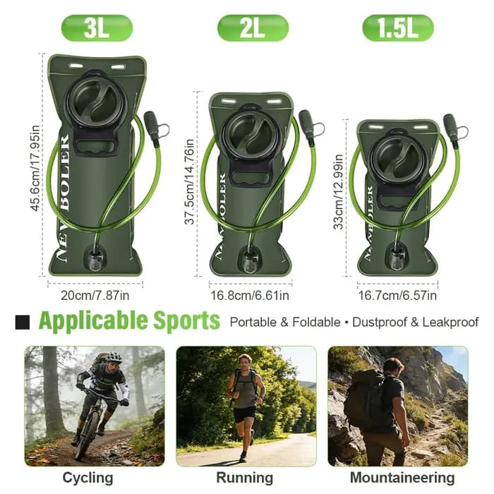 Sac d'hydratation 1, 5L/2L/3L Grande Capacité – Sac à Dos