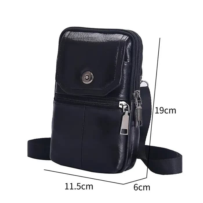 Sac messager pour homme en cuir véritable - Poche pour téléphone portable