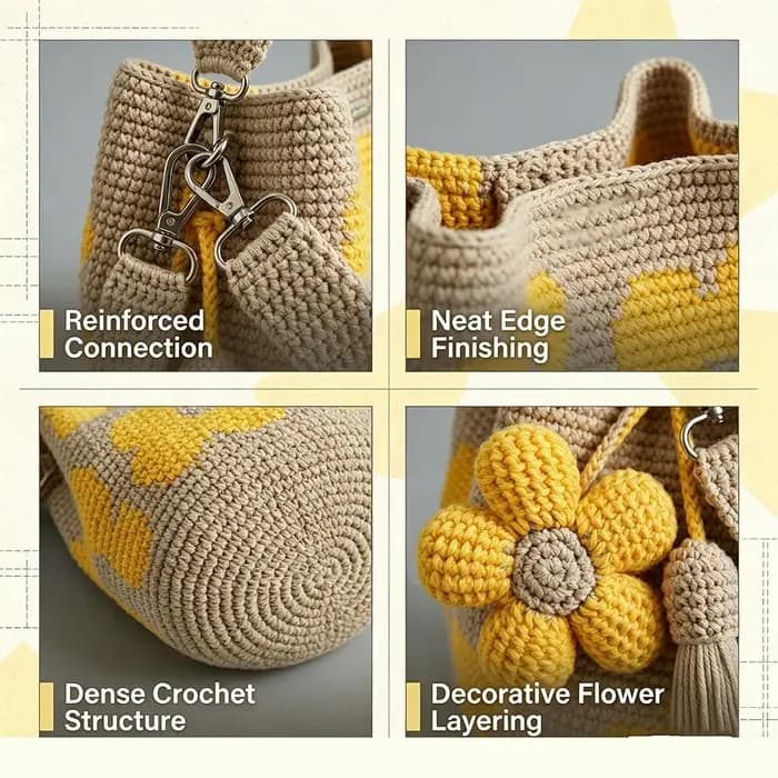 Sac cabas en crochet d'été avec motif floral vintage - Sac en pur coton fait main pour femmes 7
