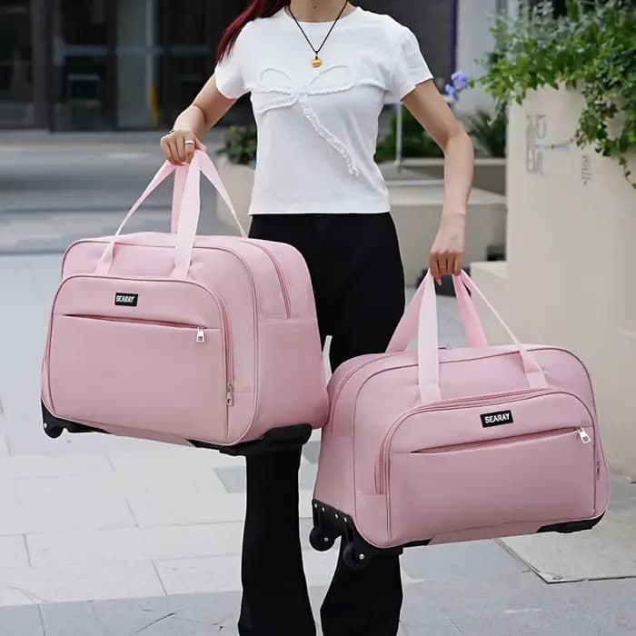 Sac de voyage avec poignée et roulettes, bagage pliable de grande capacité, adapté aux voyages, aux vacances et aux trajets quotidiens.
