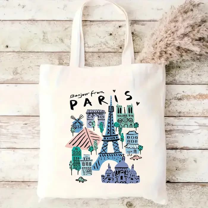 Sac fourre-tout en toile avec motif de monuments de la ville, imprimé Paris Tokyo Séoul, sac à main