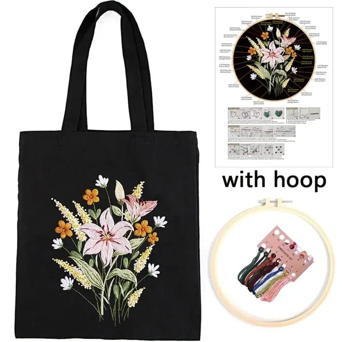 Kit de broderie de sac à main en toile florale pour débutants