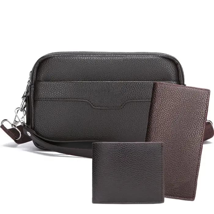 Sac à bandoulière rétro multifonctionnel pour homme en cuir litchi