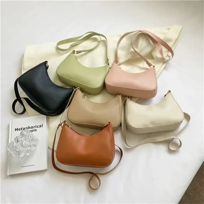 Sac pour femmes sac sous les bras sacs à main rétro couleur unie en cuir PU épaule