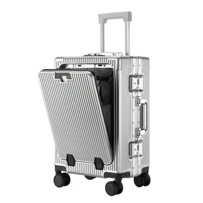 Valise à bagages roulante de grande capacité à ouverture frontale, cadre en aluminium, valise d'emba