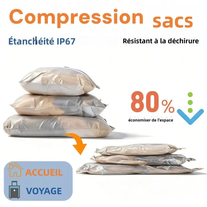 Sacs de Compression sous Vide Voyage Imperméables Rouleau Main Sans Pompe 80% Gain de Place Organisateur Valise Bagage PEVA Réutilisable Haute Qualité Protection Contre l'Humidité et Poussière Rangeme