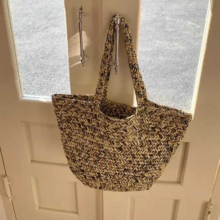 Sac à bandoulière en paille tressé fait main grande capacité pour femme – Collection été – Sacs de plage et cabas tendance
