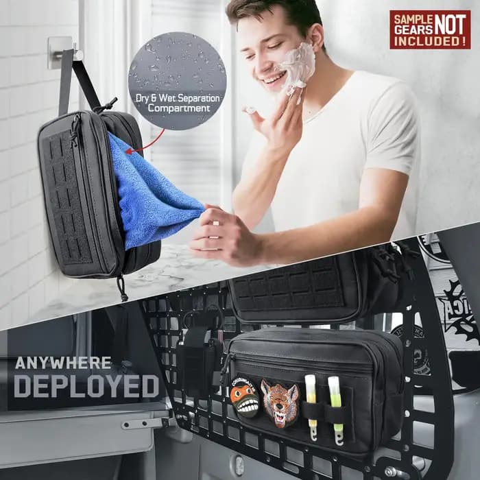Trousse de toilette tactique pour hommes, sac d'hygiène de voyage, trousse de toilette militaire, pochette d'accessoires Molle résistante à l'eau, accessoires de rasage pour hommes