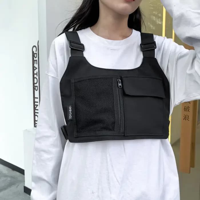 Sac de poitrine unisexe en nylon noir