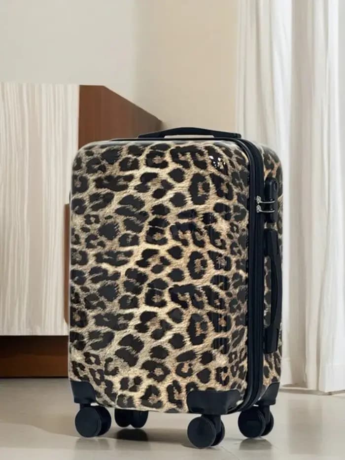 Bagage imprimé léopard pour femme 20 pouces-boîtier de chariot à roulettes silencieux
