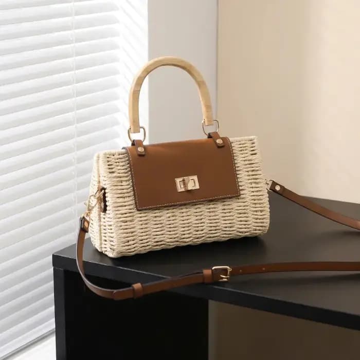 Sac à bandoulière pour femme, sac à bandoulière décontracté en paille tressée, léger, fait main, pou