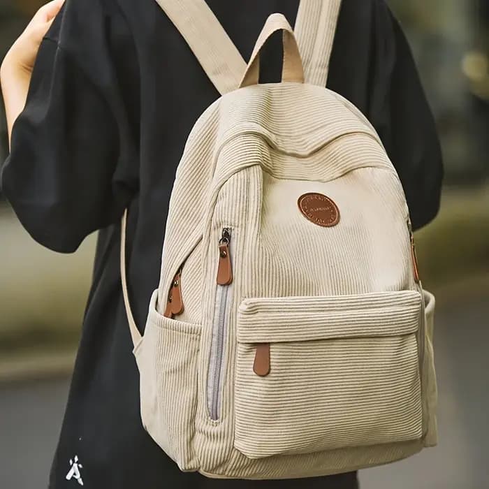 Sac à dos en velours côtelé vert olive pour femme