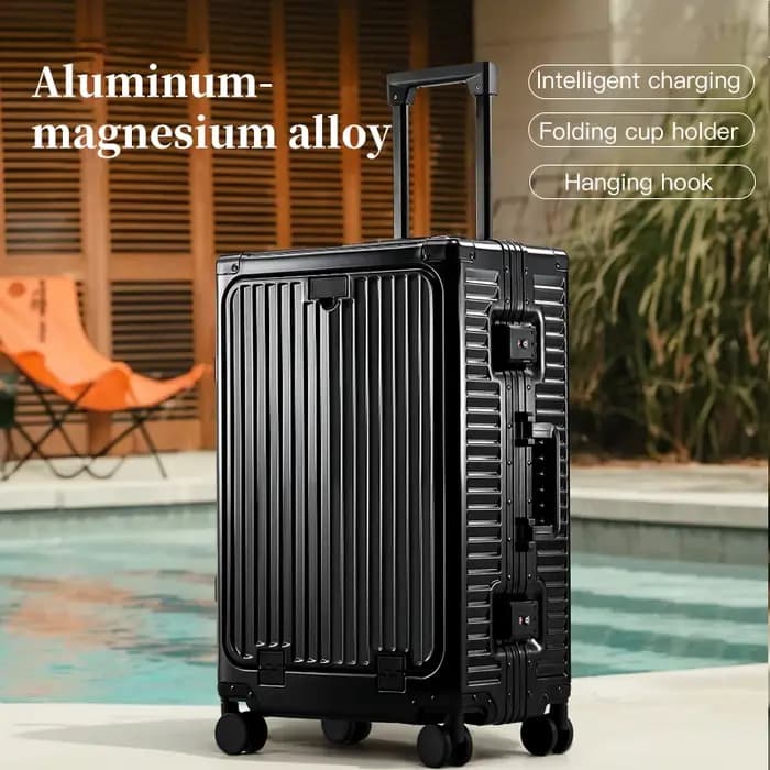 SUSHIMU bagage en alliage d'aluminium-magnésium de 20 pouces avec ouverture avant