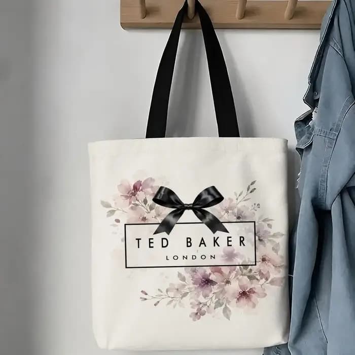 Sacs de rangement de la marque Ted Baker, sac fourre-tout en toile, pliable, réutilisable, pour les courses, les cadeaux, les trajets domicile-travail