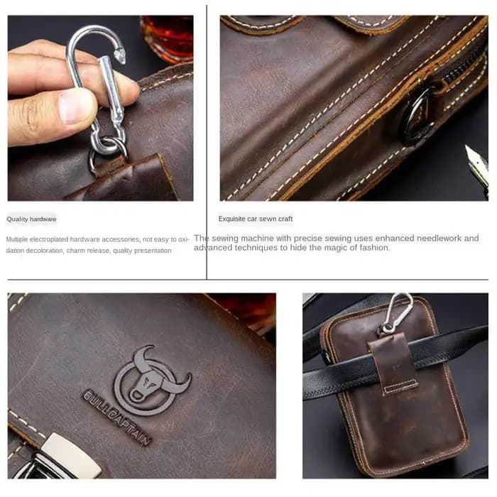 BULLCAPTAIN Crazy Horse cuir homme taille Pack téléphone pochette sacs