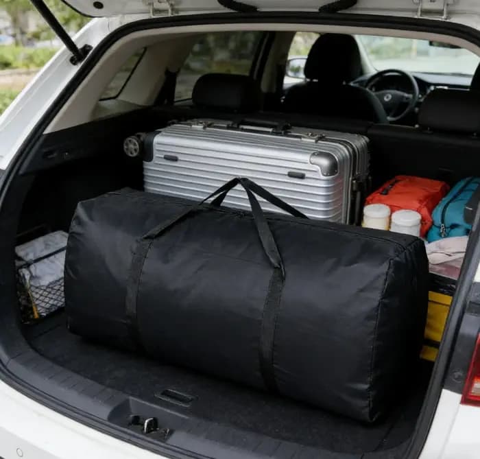 Sac de rangement grande capacité en tissu Oxford université noir pliable et imperméable pour valises voyage camping et organisation d'armoire avec sangles de compression