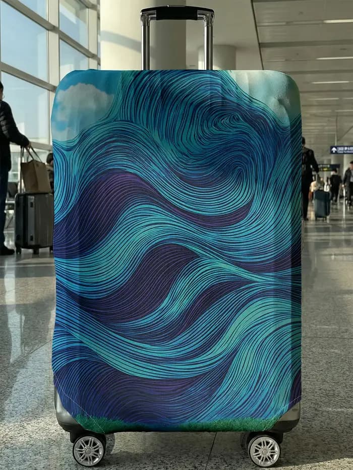 Housse de protection pour bagages à ligne ondulée bleue et violette