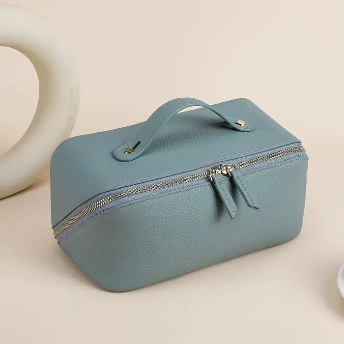 Sac à cosmétiques en cuir véritable de grande capacité pour femme ou fille