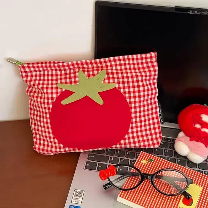 Ute sac cosmétique tomate à carreaux rouge sac de lavage Portable de grande capacité sac de rangement de maquillage Simple et polyvalent