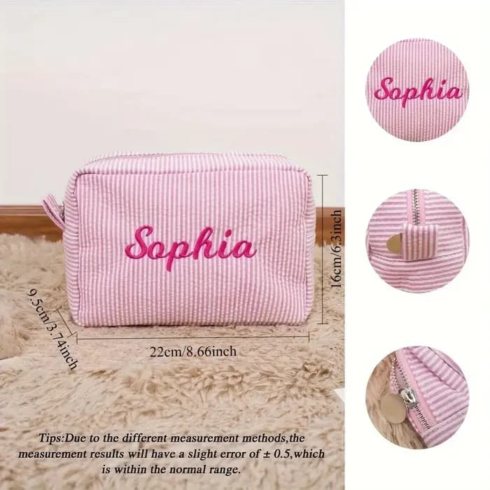 Pochette de maquillage rayée personnalisée