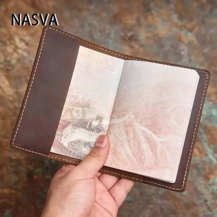 Porte-passeport en cuir véritable