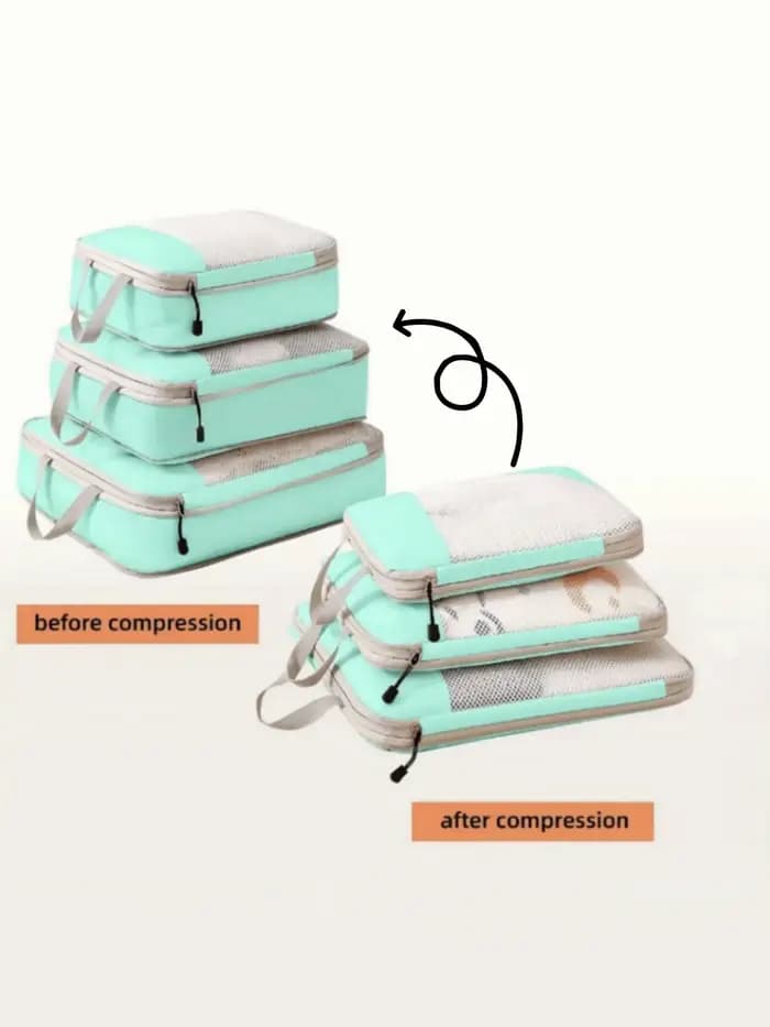 Ensemble de 3 sacs de rangement de voyage compressibles, Cubes, valise étanche en Nylon Portable ave