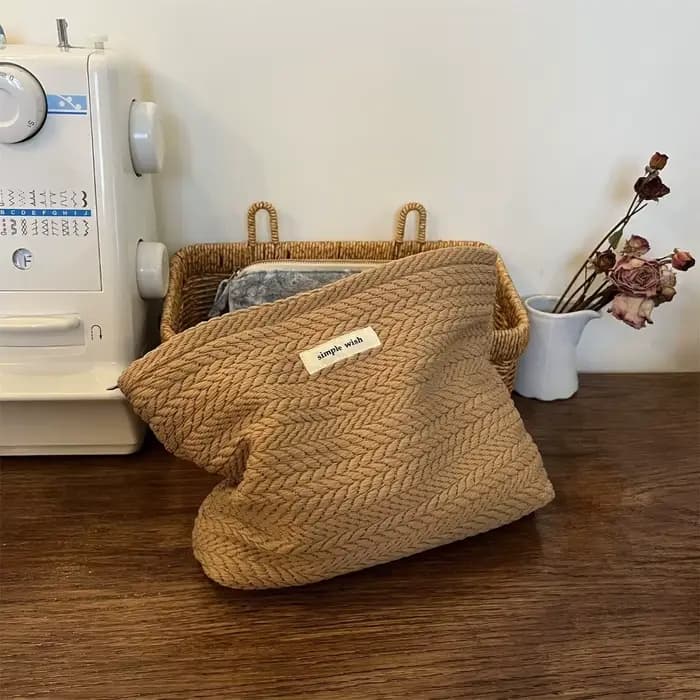 Trousse de maquillage en tissu tissé pour femmes
