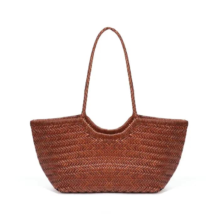 Sac fourre-tout vintage en cuir véritable tissé à la main