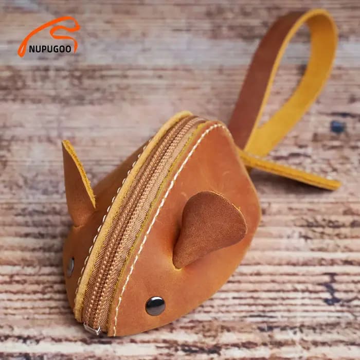 Vintage Mini porte-monnaie en cuir véritable petit portefeuille hommes femmes marron mode mignon souris sac de rangement tendance fermeture éclair poche NUPUGOO