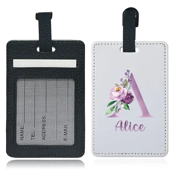 Étiquette de bagage personnalisée en PU avec nom, porte-identifiant pour avion, porte-adresse pour v