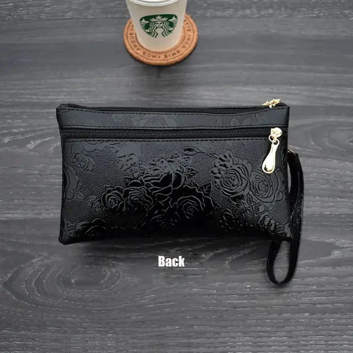 Portefeuille femme quatre fermeture éclair longue pochette 3D moletage rétro en cuir sac à main sac