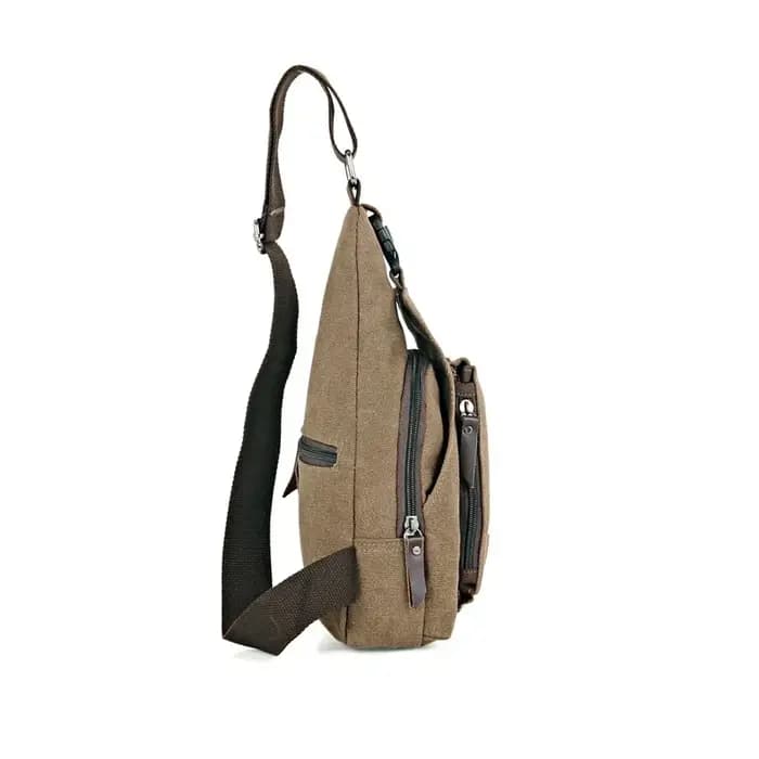 Nouveau Sac à Bandoulière Multifonctionnel en Toile et Cuir Style Vintage pour Homme 2026 – Petit Sac de Poitrine/Épaule pour Activités de Plein Air