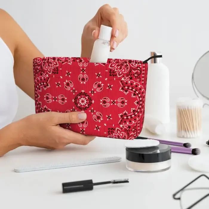 Trousse de toilette ethnique personnalisée bohème rouge Paisley Bandana pour femmes